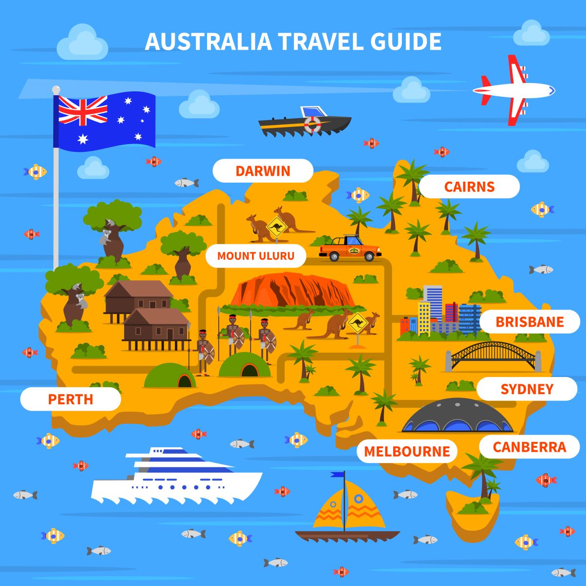 Bản đồ minh họa sinh động về du lịch Úc (Australia Travel Guide)