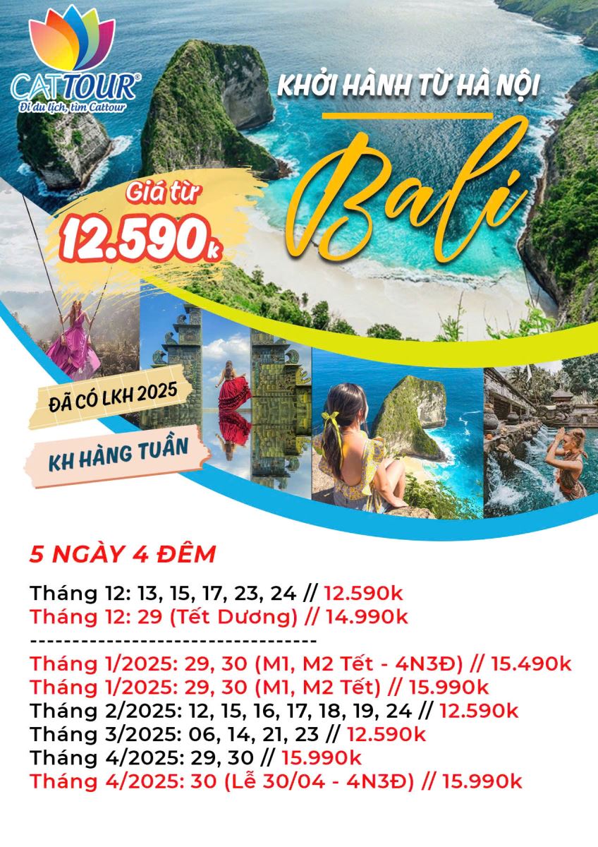 Giá và lịch trình chi tiết của tour du lịch Bali khởi hành từ Hà Nội dịp Tết Nguyên Đán của Cattour
