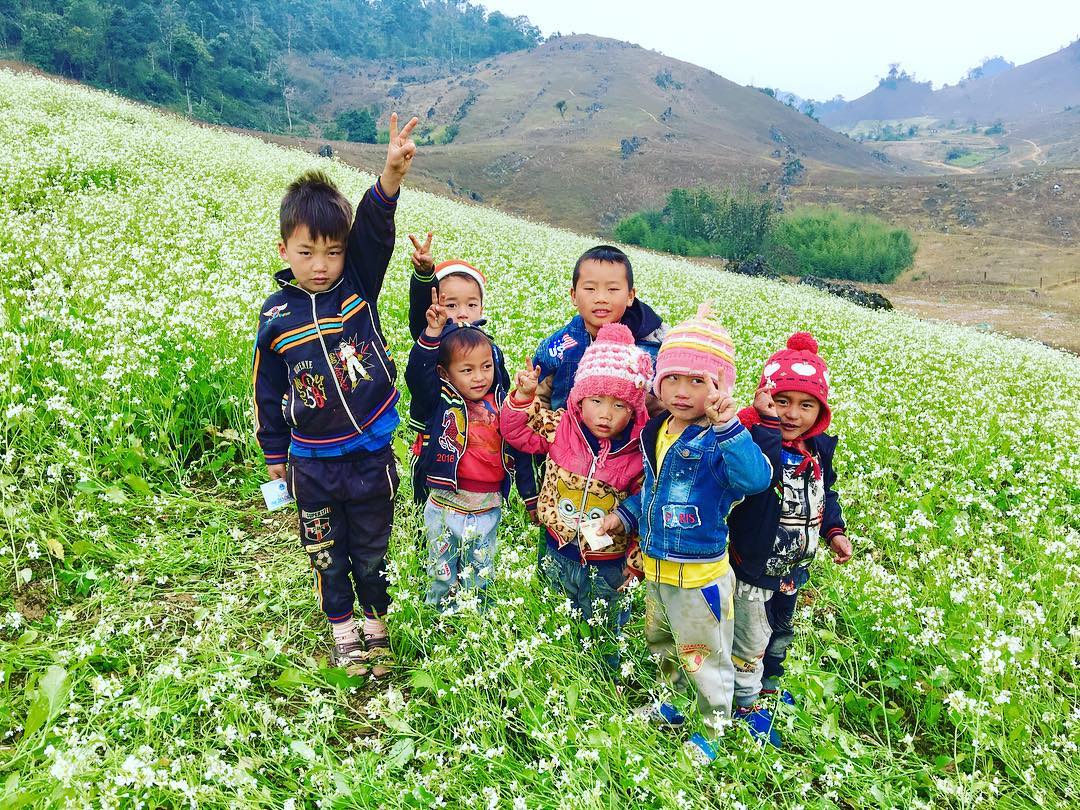 Những em bé đáng yên trên đồi hoa cải trắng