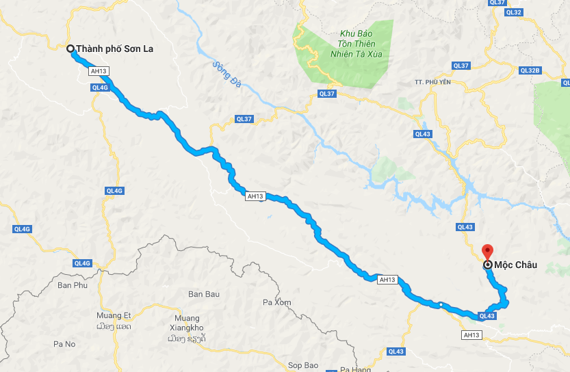 Đường từ thành phố Sơn La đến Mộc Châu