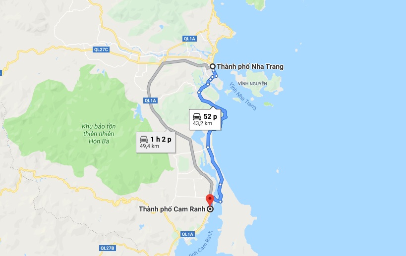 Từ Nha Trang đi Cam Ranh bao nhiêu km