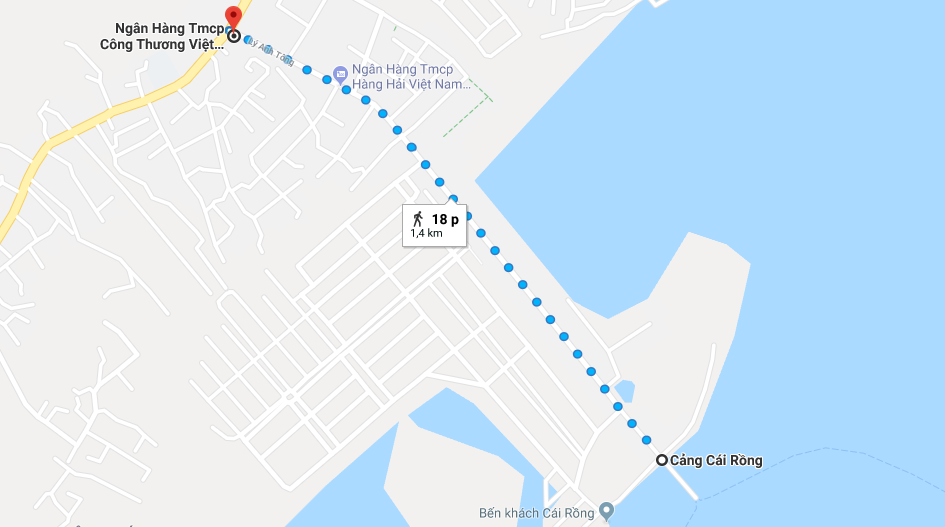 Bản đồ đến từ cảng Cái Rồng đến Vietinbank