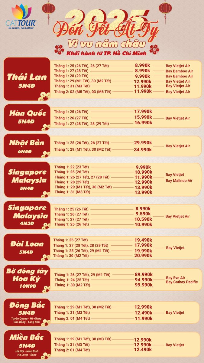 Lịch khởi hành tour Singapore - Malaysia Tết Nguyên Đán khởi hành từ TP HCM