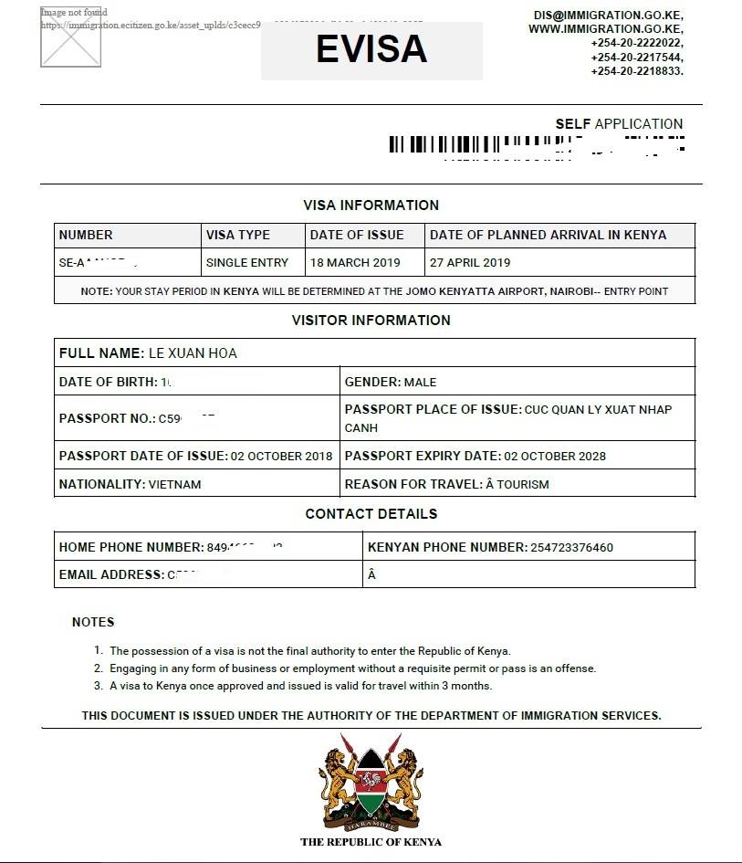 Đơn làm e - visa Kenya