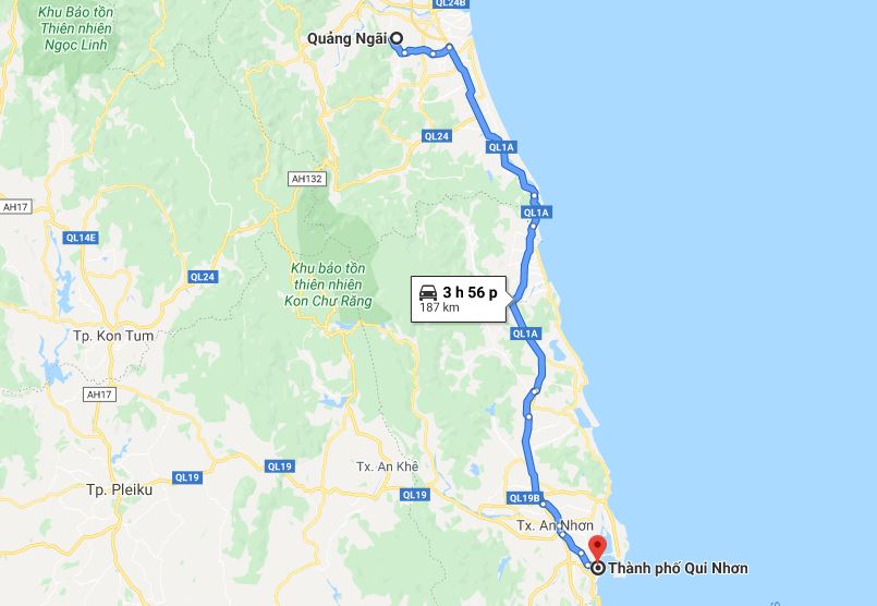 Từ Quy Nhơn đi Quảng Ngãi bao nhiêu km?
