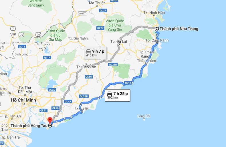 Từ Vũng Tàu đi Nha Trang bao nhiêu km?